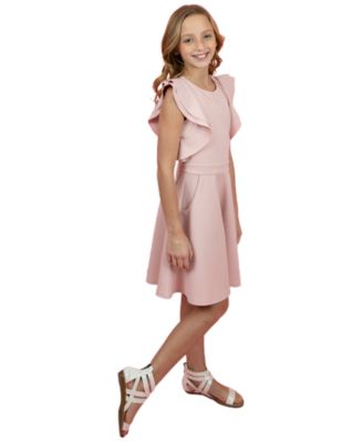 Girls' 7-16 Flutter Sleeve Dress and Sequin Srunchie, 2-Piece Set