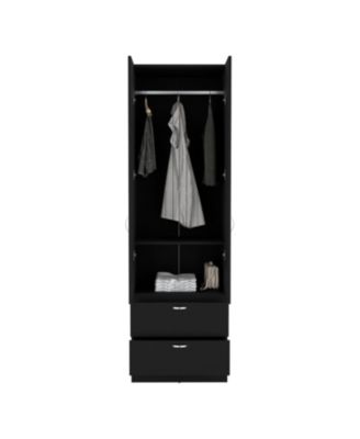 76 Inch High Armoire Wardrobe Closet with 2 Drawers Double Door Cabinet One Shelf and Hanging Rod Bedroom Clothes Storage Organizer