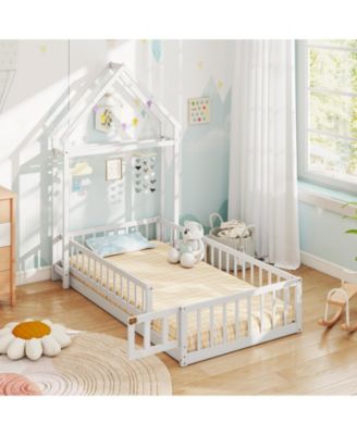 Twin House Floor Bed with House Shaped Headboard