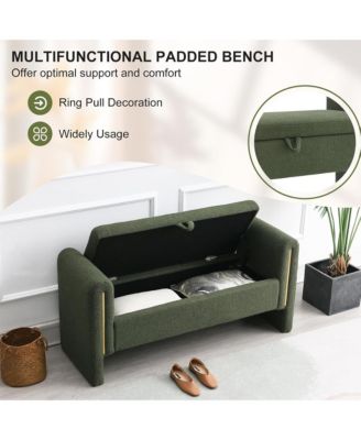 Upholstered Storage Ottoman, Modern Teddy End of Bed Bench, Window Storage Stool with Arms for Living Room, Bedroom