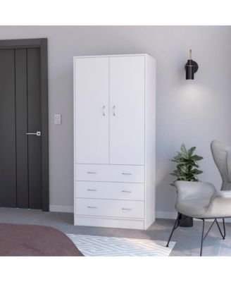 Ramey Armoire Bedroom Storage Organizer with Hanging Rod Three Drawers and Stylish Handles