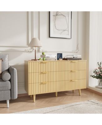 6 Drawer Fluted Wooden Dresser 47.24W 14.96D 33.06H for Bedroom Nursery Entrance with Wave Pattern