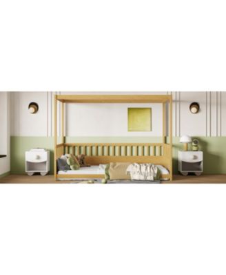  Wooden Canopy Floor Bed With Guardrails Four Poster Design For Kids