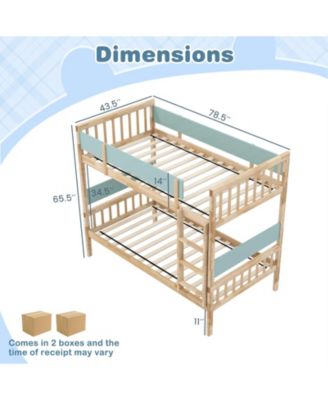 Twin Over Twin Bunk Bed with Ladder and Full Guardrails