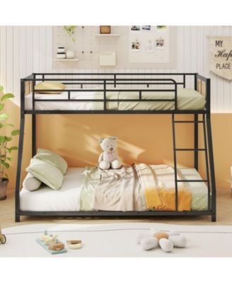 Metal Bunk Bed Twin Over Full with Guardrails and Ramp Ladder
