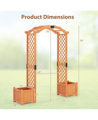 Wooden Garden Arbor w/ 2 Planter Boxes Drainage 6 FT Solid Wood Arbour Trellis