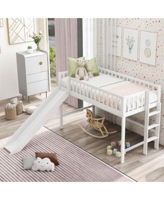 Low Loft Bed With Ladder And Slide Pine Wood MDF Construction