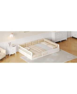 Wood Upholstered Platform Bed Guardrail Fluffy Pillows Pine Wood MDF