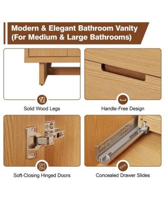 59.3" Modern Bathroom Vanity With Resin Sink, Solid Wood MDF Handle-Free, 4 Doors 3 Drawers Soft-Close