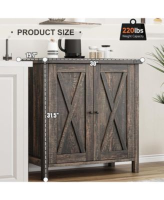 Farmhouse Sideboard Buffet Cabinet with Adjustable Shelves and Barn Doors Rustic Modern Coffee Bar and Kitchen Organizer Brown