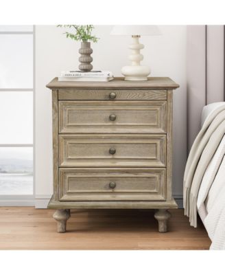 Chic Luxurious Premium Neutral Nightstand with 4 Drawers Bedroom Bedside Storage Table