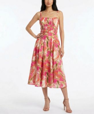 Women's Square Neck Ruched Watercolor Dress