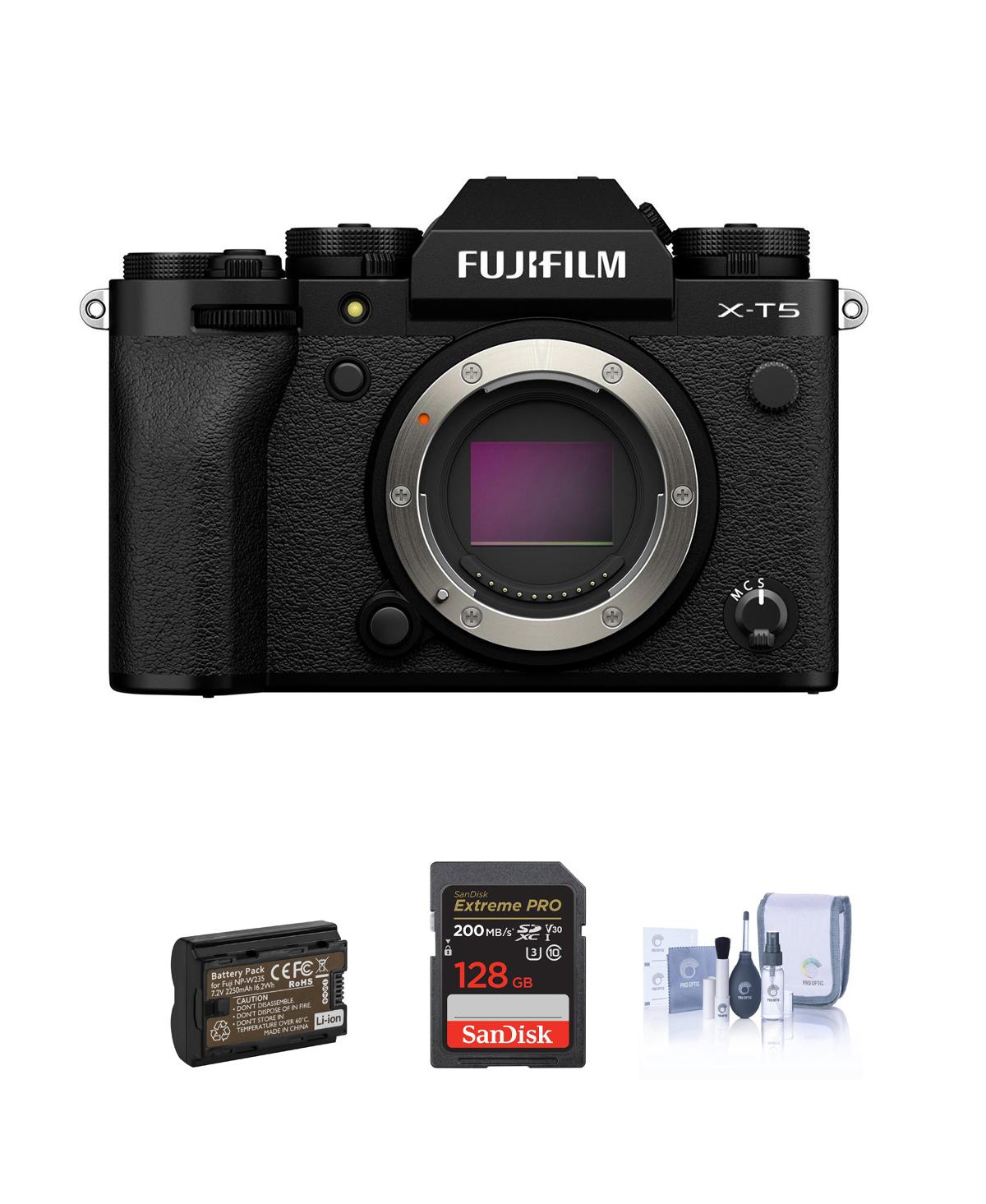 Fujifilm X-T5 Mirrorless Camera, Bundle with 128GB Sd Card, Extra Battery, Cleaning Kit - Black
