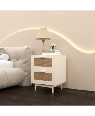 Modern Neutral Nightstand with Storage Space and LED Light Glass Top Jewelry Storage Bedside Table