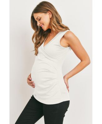 Maternity Sleeveless Ruched V-Neck Wrap Nursing Tank Top