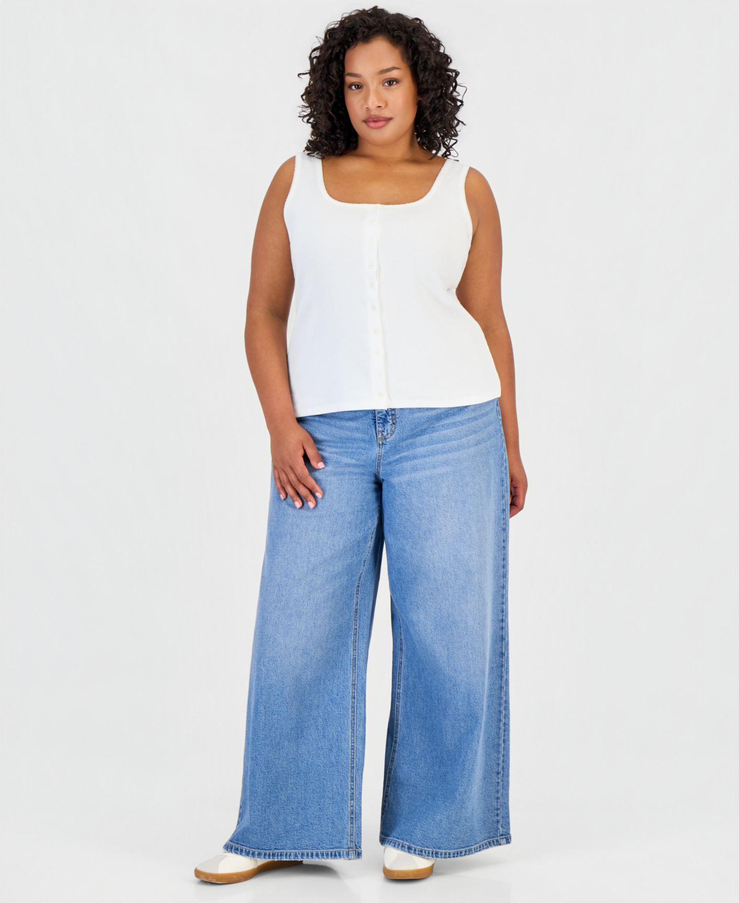 Women's Button-Down Contrast-Stitch Rib Tank Top