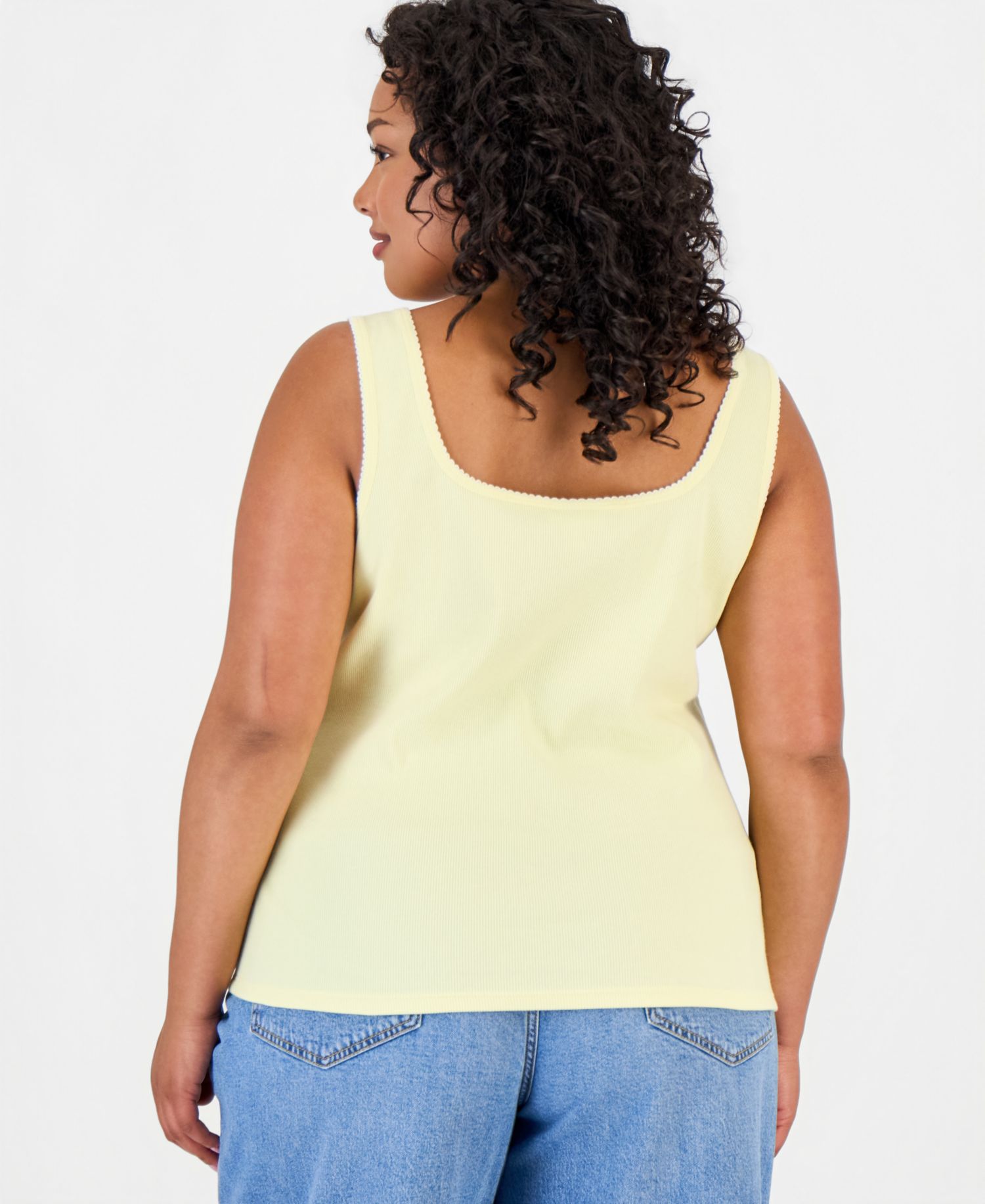 Women's Button-Down Contrast-Stitch Rib Tank Top