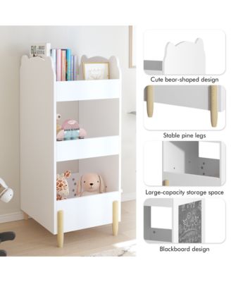 Bear Shaped Wooden Bookcase, Kids Book Display Shelf with Chalkboard Side and 3-Tier Storage for Playroom, Bedroom, Kindergarten