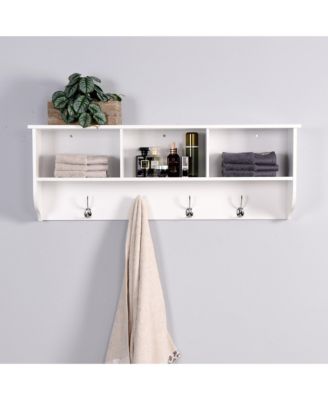 Wall Mounted Coat Rack - Wooden Storage Shelf with 4 Dual Hooks and 3 Shelves for Living Room