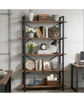 5 Tier Bookshelf, Industrial Etagere Bookcase, Open Design Display Shelf Unit with Heavy-Duty Metal Frame for Living Room, Home Office, Study