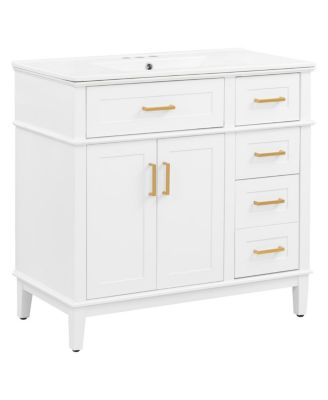 36" Modern Bathroom Vanity with Sink, Freestanding Solid Wood Cabinet, Soft Close Drawers for Home Bathroom