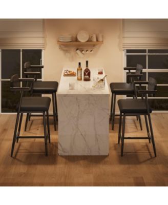26" Counter Height Bar Stools Set of 2 with Arms, Upholstered Modern Metal Bar Chairs, Back & Footrest for Kitchen Island