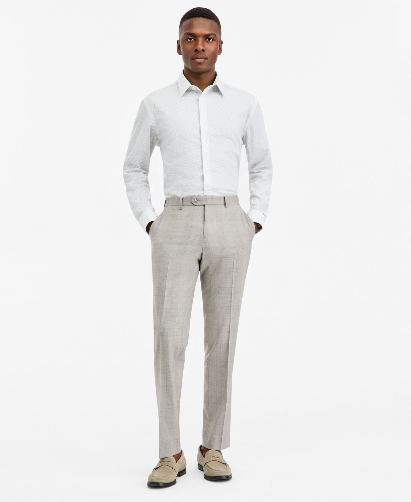 Мужские брюки Ted by Ted Baker Modern-Fit Gray Plaid Suit Separate, цвет: Серебряный / Серый — фото 1
