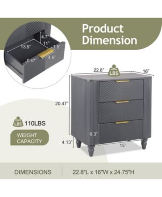 Elegant Modern Wooden Nightstand with 3 Drawers Neutral Finish Bedside Table for Bedroom Living Room