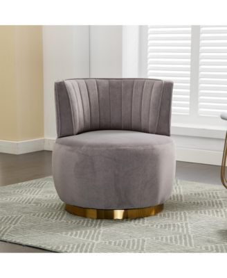 Velvet Swivel Barrel Chair - Modern Upholstered Accent Chair, Round Armchairs with Gold Base for Living Room, Bedroom