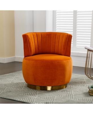 Velvet Swivel Barrel Chair - Modern Upholstered Accent Chair, Round Armchairs with Gold Base for Living Room, Bedroom