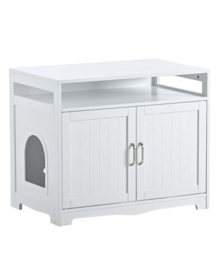 Cat Litter Box Enclosure with Hidden Plug – 2-Door Wooden Bench & Side Table