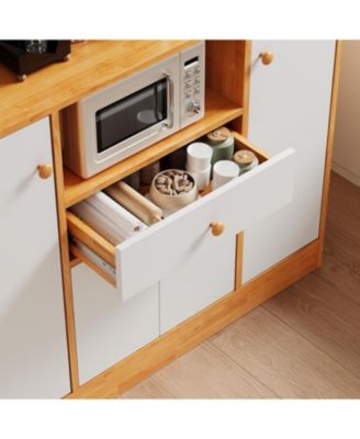 Large Farmhouse Buffet Sideboard with Drawers, Adjustable Shelf & Rack, Tall Kitchen Pantry Storage Cabinet