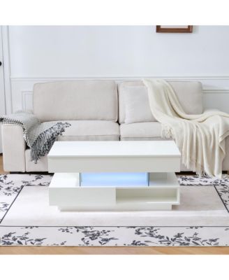 Lift Top Coffee Table - Modern Center Table with Hidden Compartment, 2 Storage Drawers, Adjustable LED Lights for Living Room