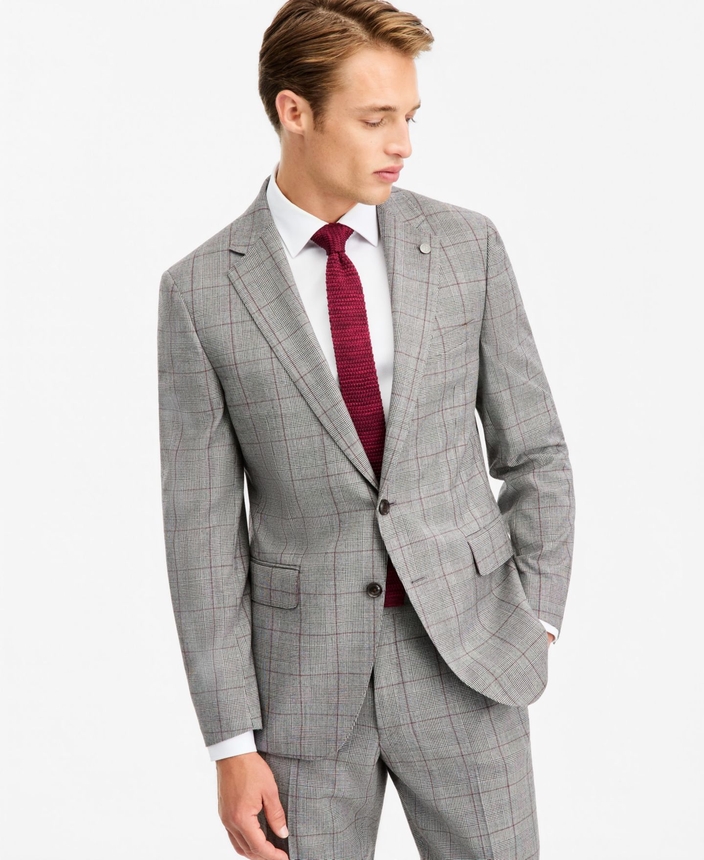 Мужские комплекты Ted Baker Modern-Fit Gray & Wine Plaid Suit Separates, цвет: Серый — фото 3