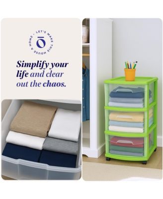 Plastic 3 Drawer Medium Storage Container Tower, Clear Drawers/Lime Frame