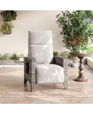 Wicker Recling Patio Chair with Independent Adjustable Back and Footrest Air Pump Lay Flat Reclining Chair Outdoor Recliner Chair