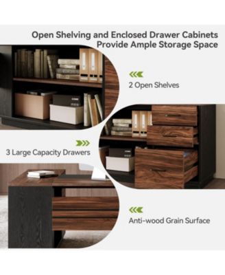 L Shaped Executive Desk with File Cabinet, 78.7'' Extra Large Home Office Desk with Drawers, Professional Spacious Workstation