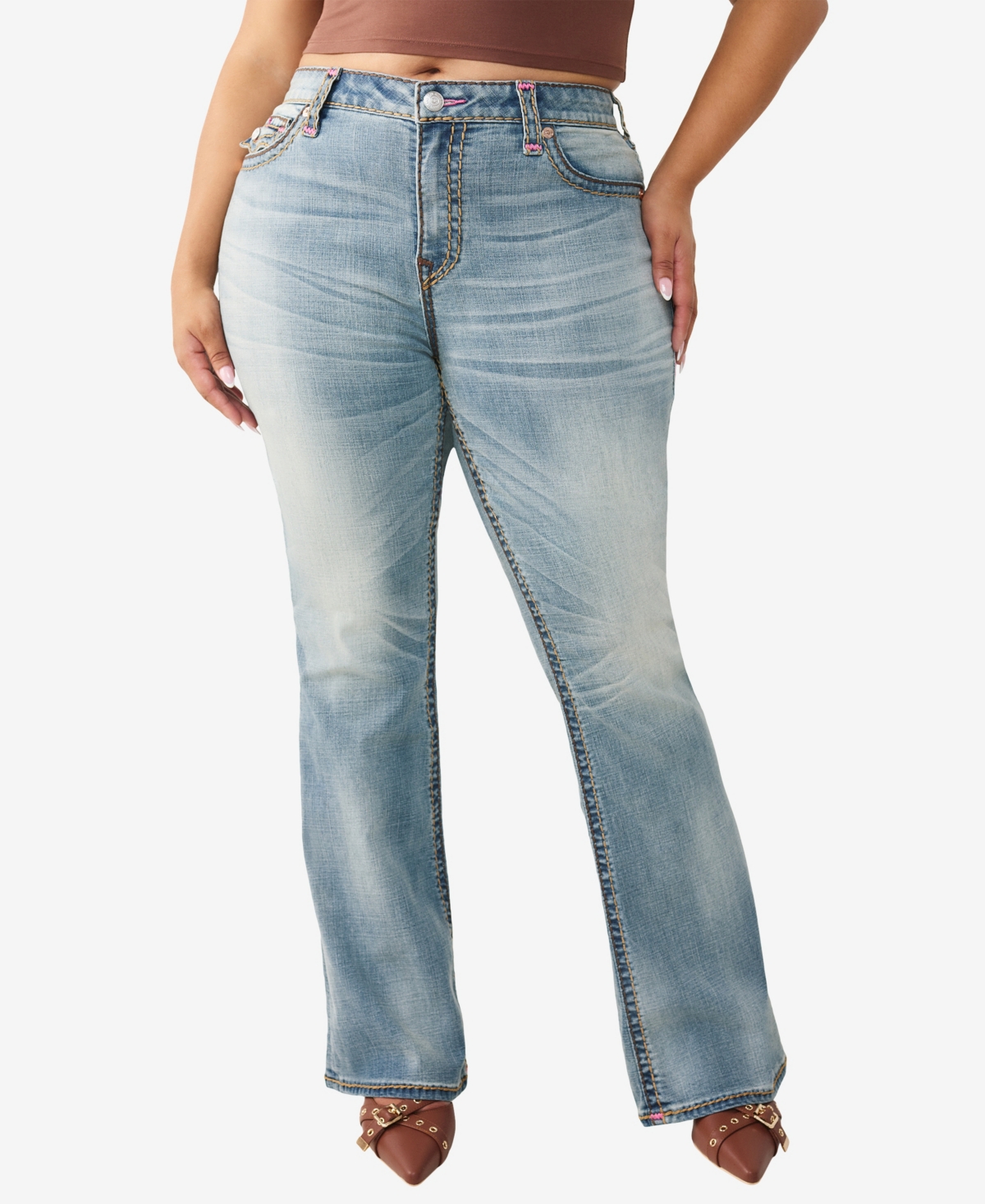 Women's Plus Becca Mid Rise Super T Flap Bootcut Jean | Seagrass Medium Wash | Size 42 | True Religion