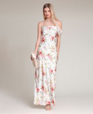 Women's Floral Satin Bias Cut Maxi Dress