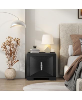 Elegant Modern Wooden Nightstand with 2 Drawers Finish Bedside Table for Bedroom Living Room