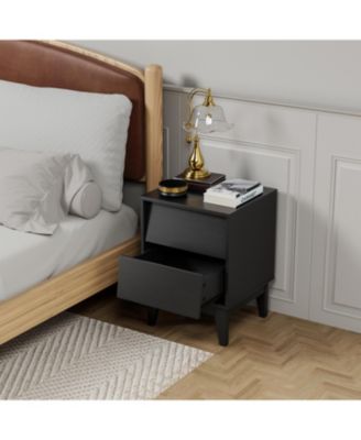 Modern Neutral Nightstand with Storage Space and LED Light Glass Top Jewelry Storage Bedside Table