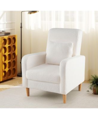 Modern Upholstered Sofa chair with Lumbar Pillow and Teddy Fleece Cover