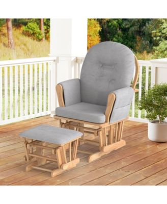 Wood Glider and Ottoman Set with Padded Armrests and Detachable Cushion