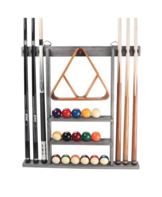 Wood Wall Mounted Pool Cue Rack with Metal Hook, 6 Cue