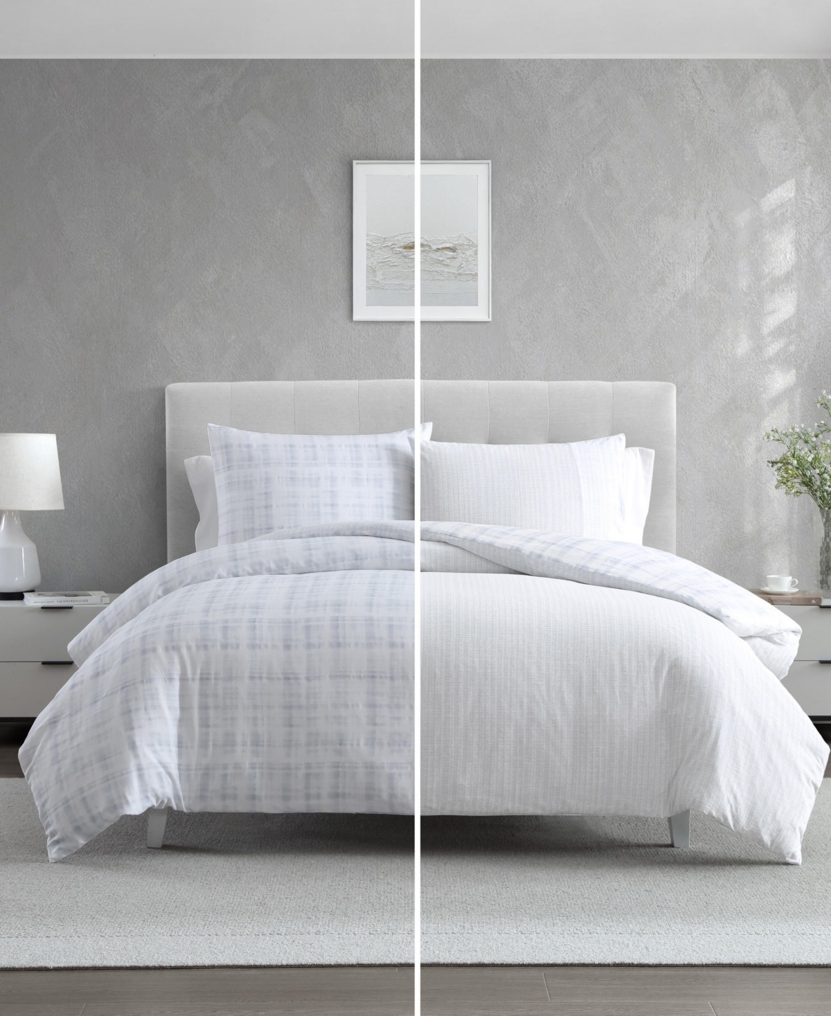 Vera Wang Blurred Plaid Cotton 3-Pc. Duvet Cover Set