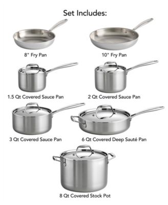 Signature 10-Pc Tri-Ply Clad Stainless Steel Cookware Set with Lids