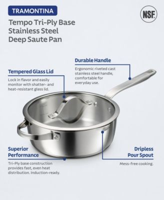 Tempo Tri-Ply Base Stainless Steel 3.5-Quart Saut&eacute; Pan with Glass Lid
