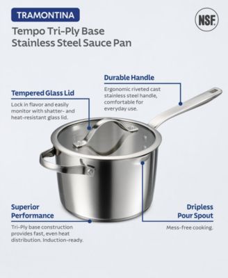 Tempo Tri-Ply Base Stainless Steel 4-Quart Sauce Pan with Glass Lid