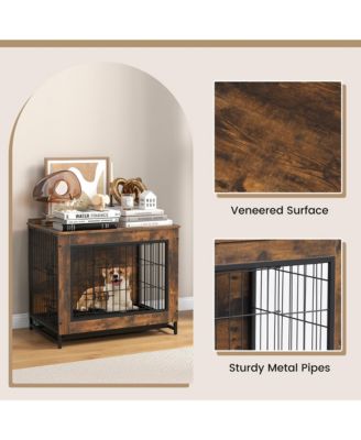 Industrial Dog Crate Furniture Heavy-duty Kennel Cage w/ 3 Chew-proof Walls Small