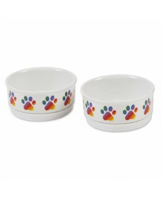 Ceramic Pet Bowls Set of 2 Non-Slip Dishwasher Safe for Cats Dogs